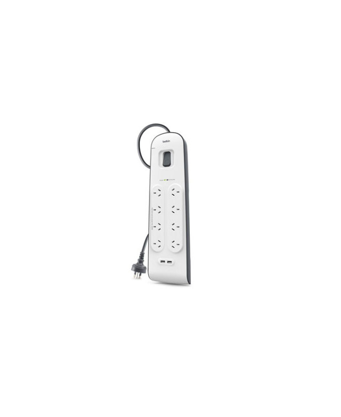 Belkin BSV804AU2M 8 Outlet Surge Protector with 2m Cord and 2 USB Ports