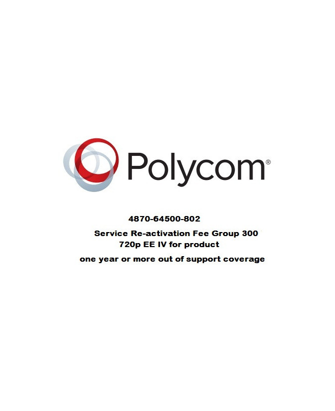 Polycom Service Reactivation Fee 4870-64500-802 for Group 300 720p EE IV