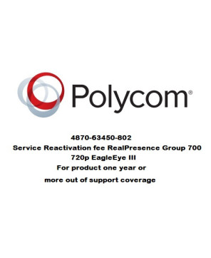 Polycom Service Reactivation Fee 4870-63450-802 for RealPresence Group 700 720p EagleEye III