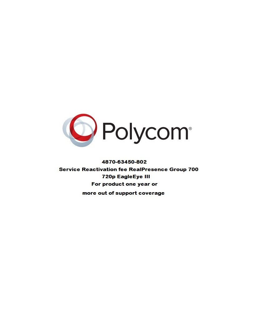 Polycom Service Reactivation Fee 4870-63450-802 for RealPresence Group 700 720p EagleEye III