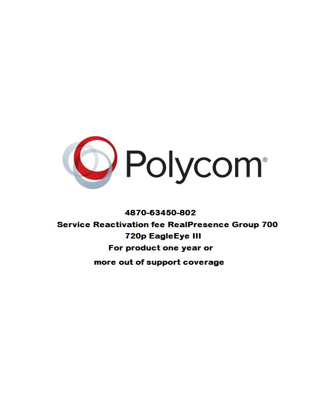 Polycom Service Reactivation Fee 4870-63450-802 for RealPresence Group 700 720p EagleEye III