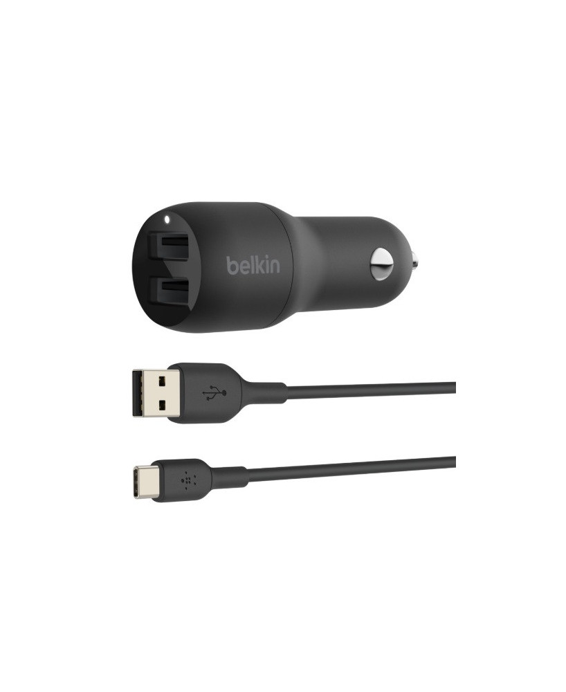 Buy Belkin 2-Port 12W/2.4A USB-A Car Charger USB-A to USB-C Cable CCE001BT1MBK