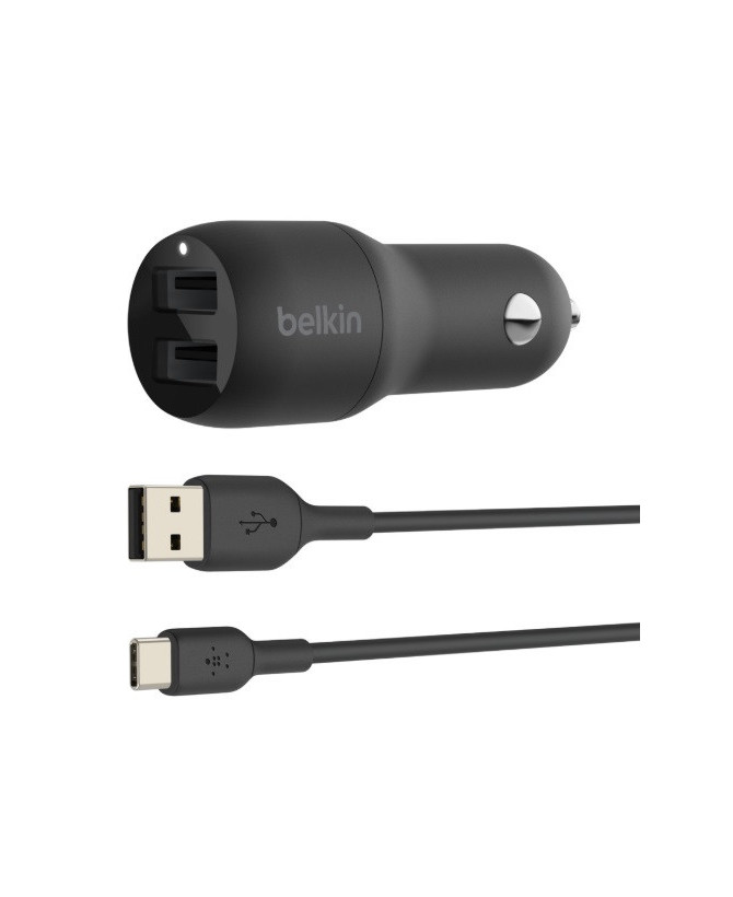 Buy Belkin 2-Port 12W/2.4A USB-A Car Charger USB-A to USB-C Cable CCE001BT1MBK