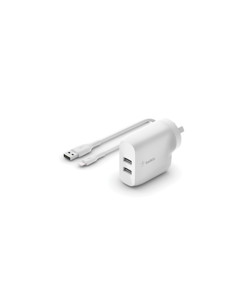 Buy Belkin Boost Charge 2-Port 12W Lightning to USB-A Cable Wall Charger in White WCD001AU1MWH