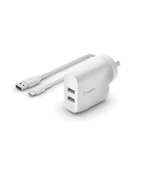 Buy Belkin Dual USB-A Wall Charger 24W + USB-A to USB-C Cable in White WCE001AU1MWH for USB Devices