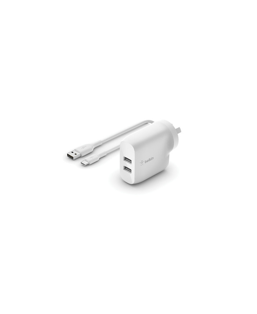 Buy Belkin Dual USB-A Wall Charger 24W + USB-A to USB-C Cable in White WCE001AU1MWH for USB Devices