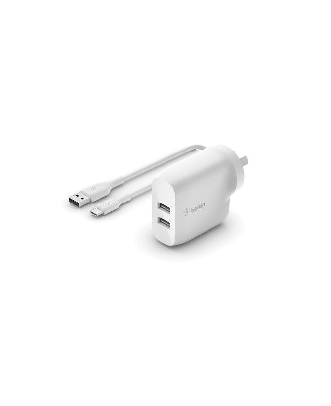 Buy Belkin Dual USB-A Wall Charger 24W + USB-A to USB-C Cable in White WCE001AU1MWH for USB Devices