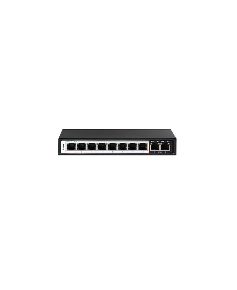 D-Link 250M 10-Port 10/100 Switch with 8 PoE Ports and 2 Uplink Ports DES-F1010P-E