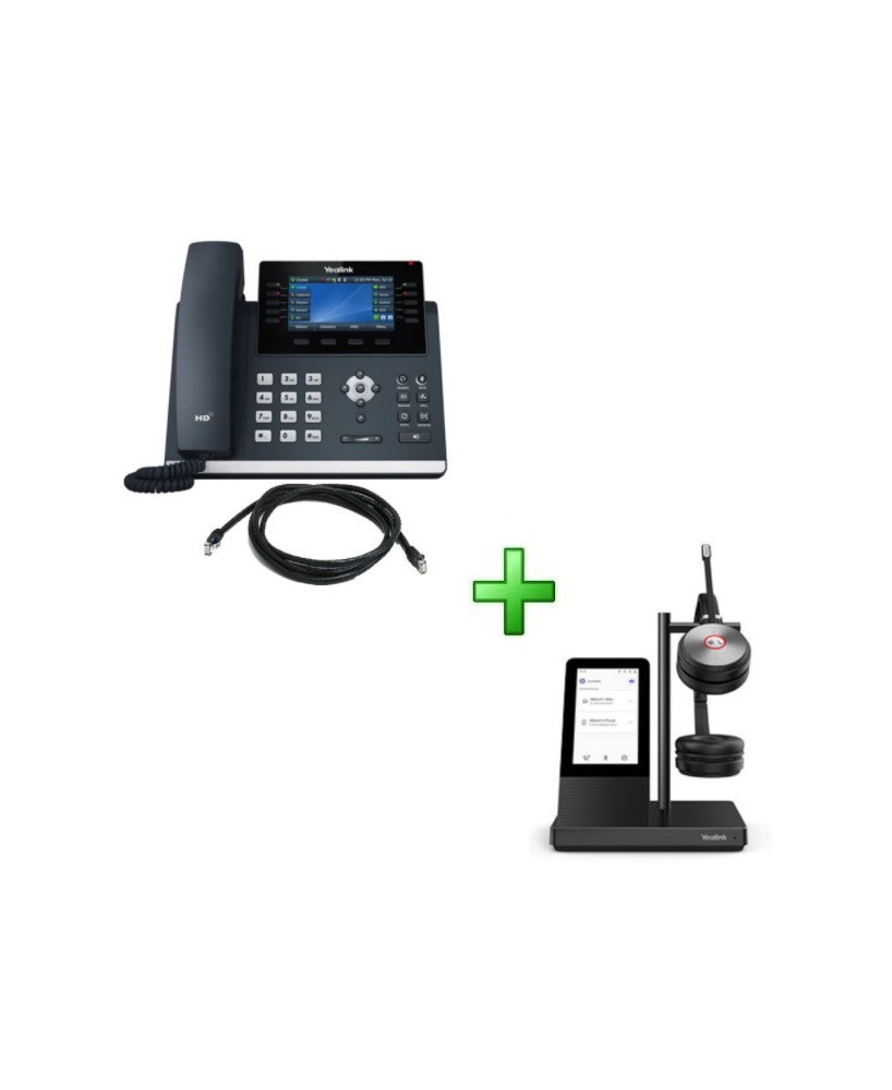 Bundle Yealink SIP-T46U 16-Line SIP Phone with WH66-D-UC DECT Stereo Wireless Headset