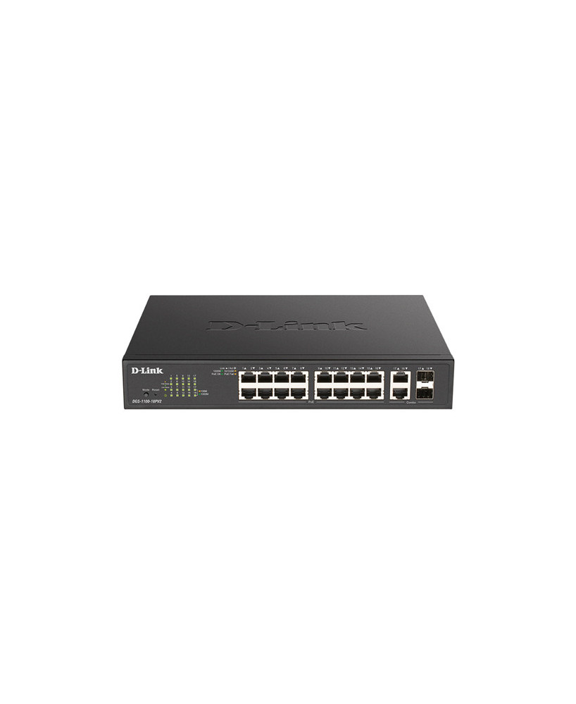 Buy D-Link 18-Port Gigabit Smart Managed PoE Switch with 16 PoE and 2 Combo RJ45/SFP Ports 130W PoE Budget DGS-1100-18PV2