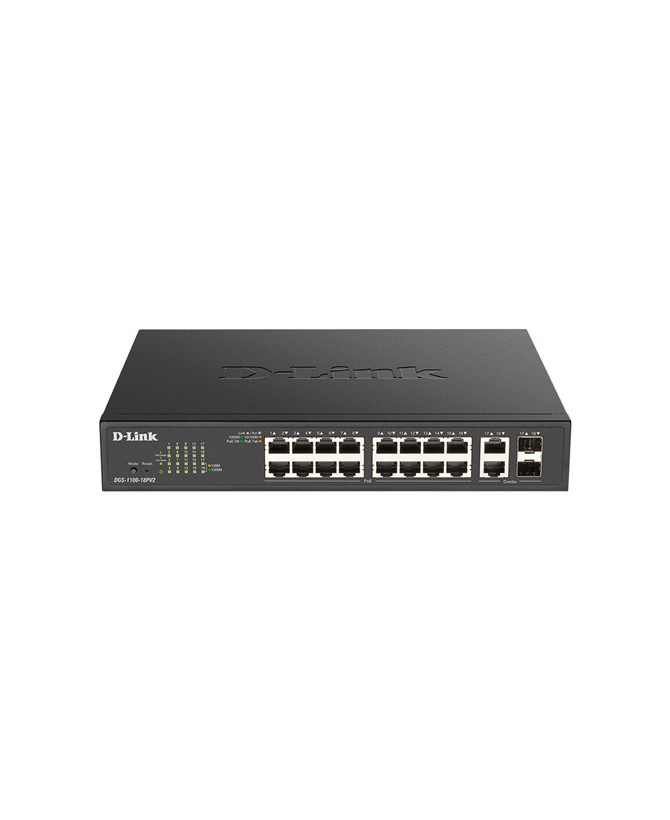 Buy D-Link 18-Port Gigabit Smart Managed PoE Switch with 16 PoE and 2 Combo RJ45/SFP Ports 130W PoE Budget DGS-1100-18PV2