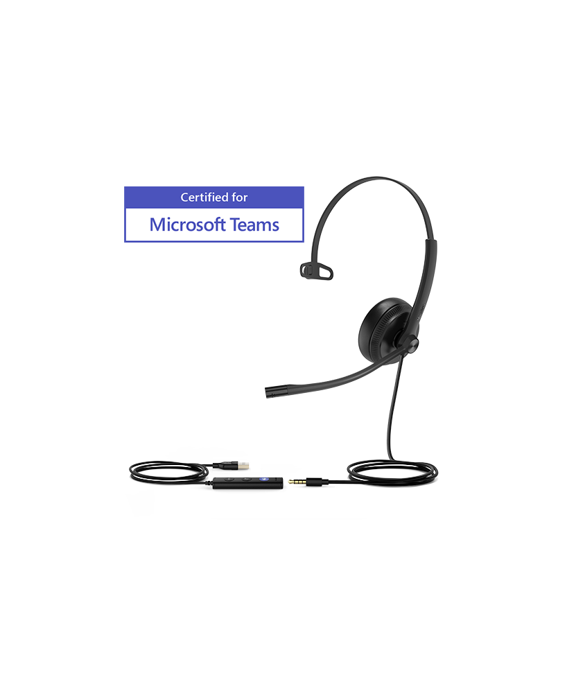 Yealink UH34 SE Teams Certified Wideband Noise-Cancelling Mono  Headset with USB and 3.5mm Jack TEAMS-UH34SE-M