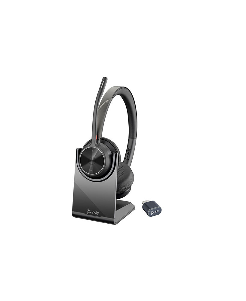 HP Poly/Plantronics Voyager 4320 UC V4320 USB-C Stereo Wireless Headset with Charging Stand 218479-01 / 77Z31AA