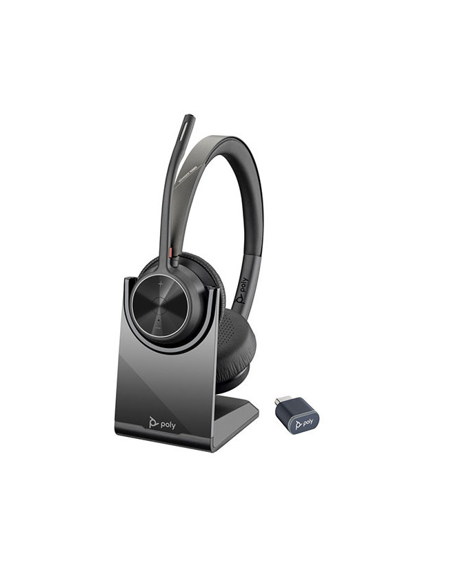 HP Poly/Plantronics Voyager 4320 UC V4320 USB-C Stereo Wireless Headset with Charging Stand 218479-01 / 77Z31AA