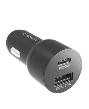 Cygnett 20W Dual Port Car Charger CY3637CYCCH with 20W USB-C PD + 20W QC 3.0