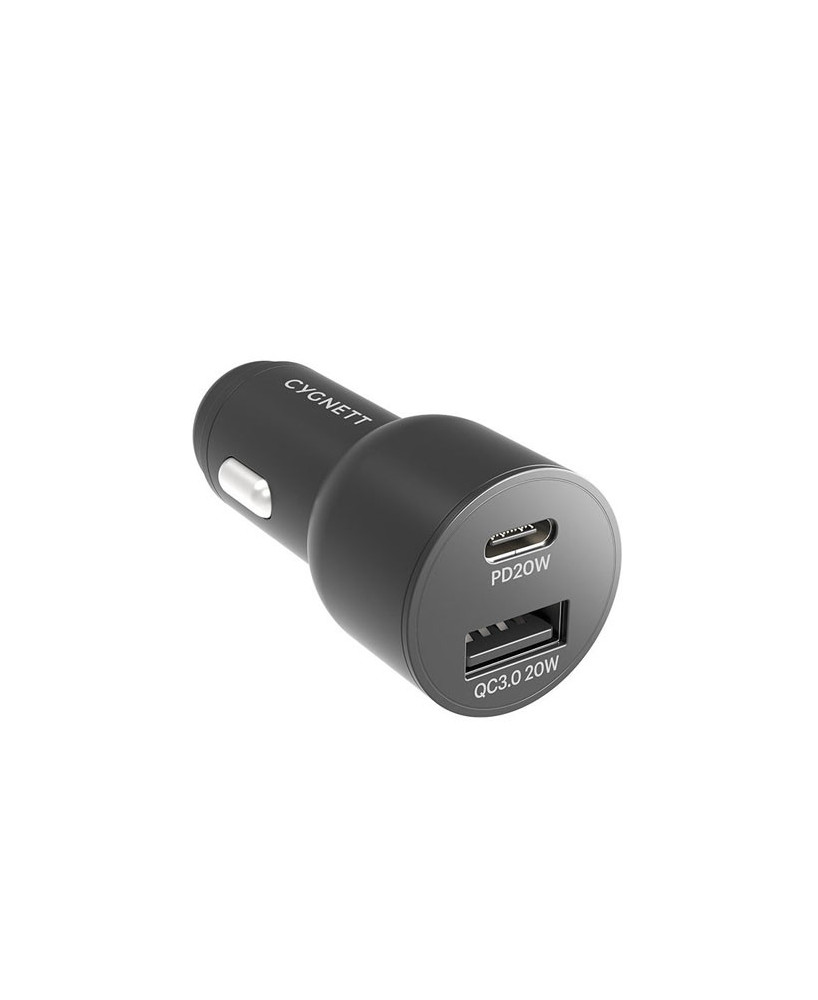 Cygnett 20W Dual Port Car Charger CY3637CYCCH with 20W USB-C PD + 20W QC 3.0