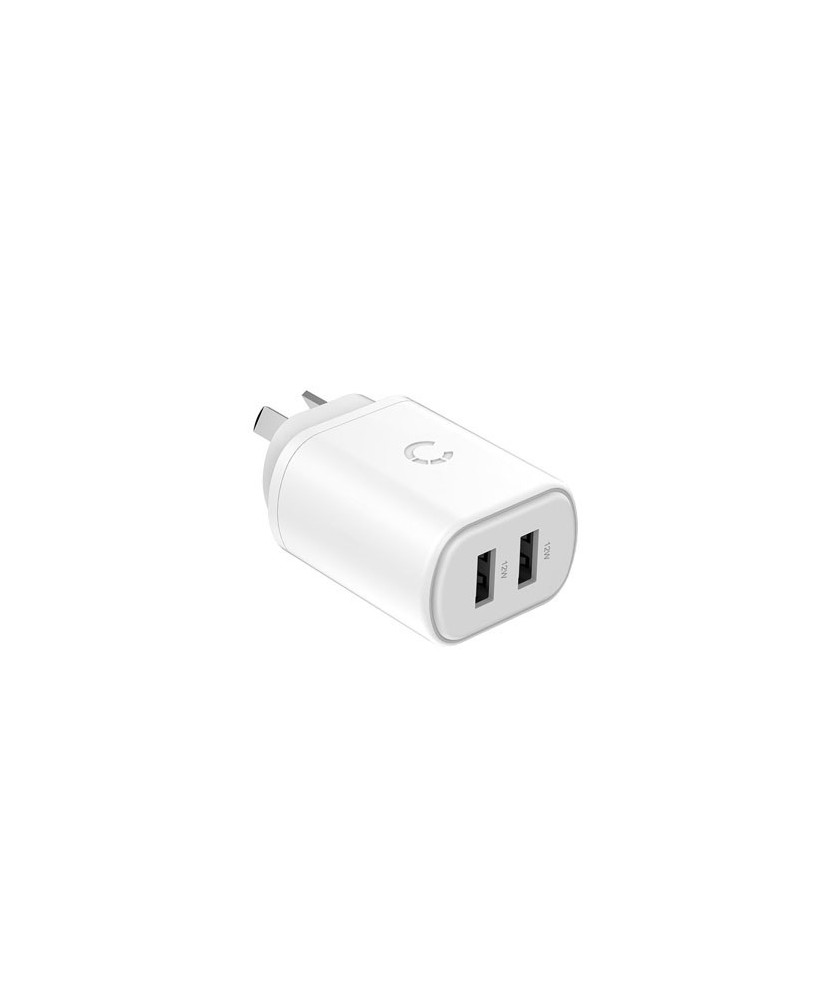 Cygnett PowerPlus 12W USB-A Dual Port Wall Charger in White CY3671PDWLCH