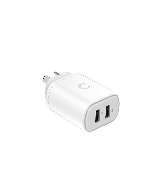 Cygnett PowerPlus 12W USB-A Dual Port Wall Charger in White CY3671PDWLCH