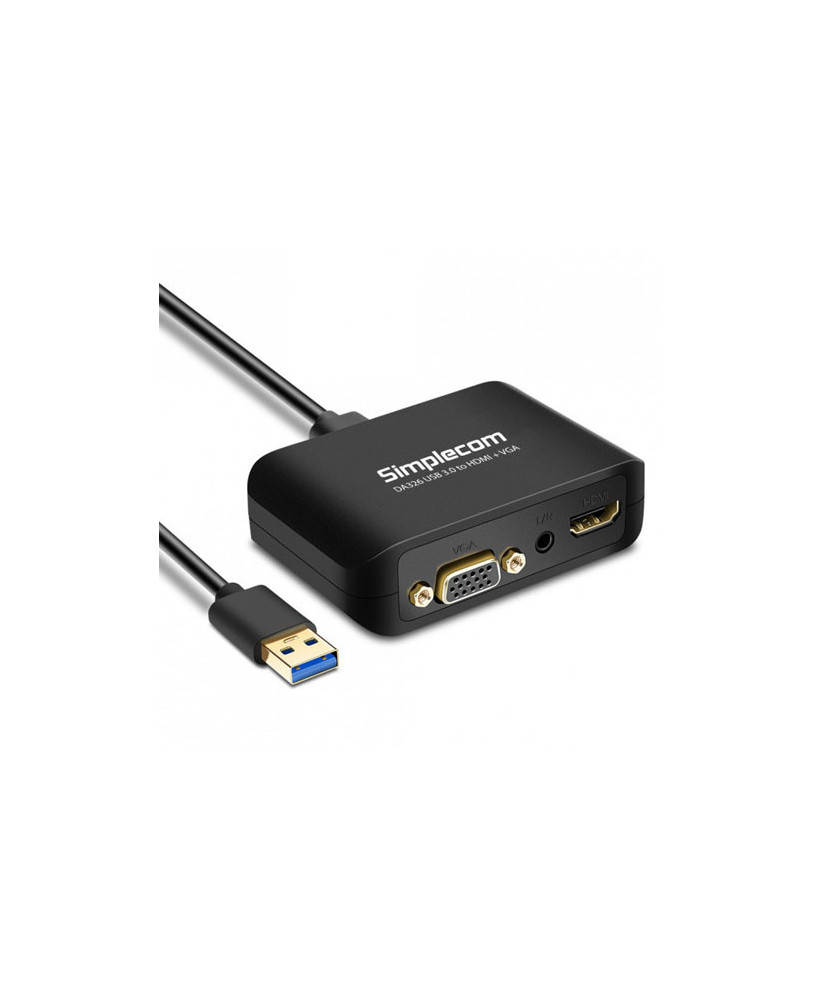 Buy Simplecom USB 3.0 to HDMI + VGA Video Adapter DA326 with 3.5mm Audio Full HD 1080p 