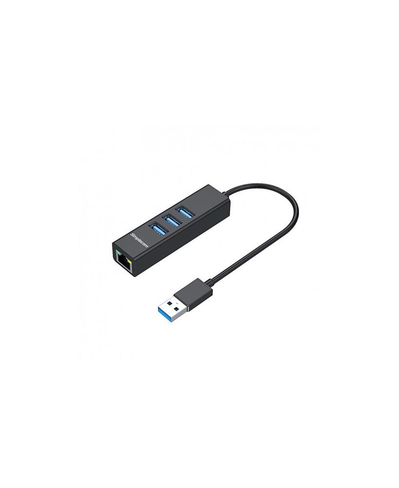 Buy Simplecom Aluminium 3 Port SuperSpeed USB HUB with Gigabit Ethernet Adapter in Black CHN420-BLACK