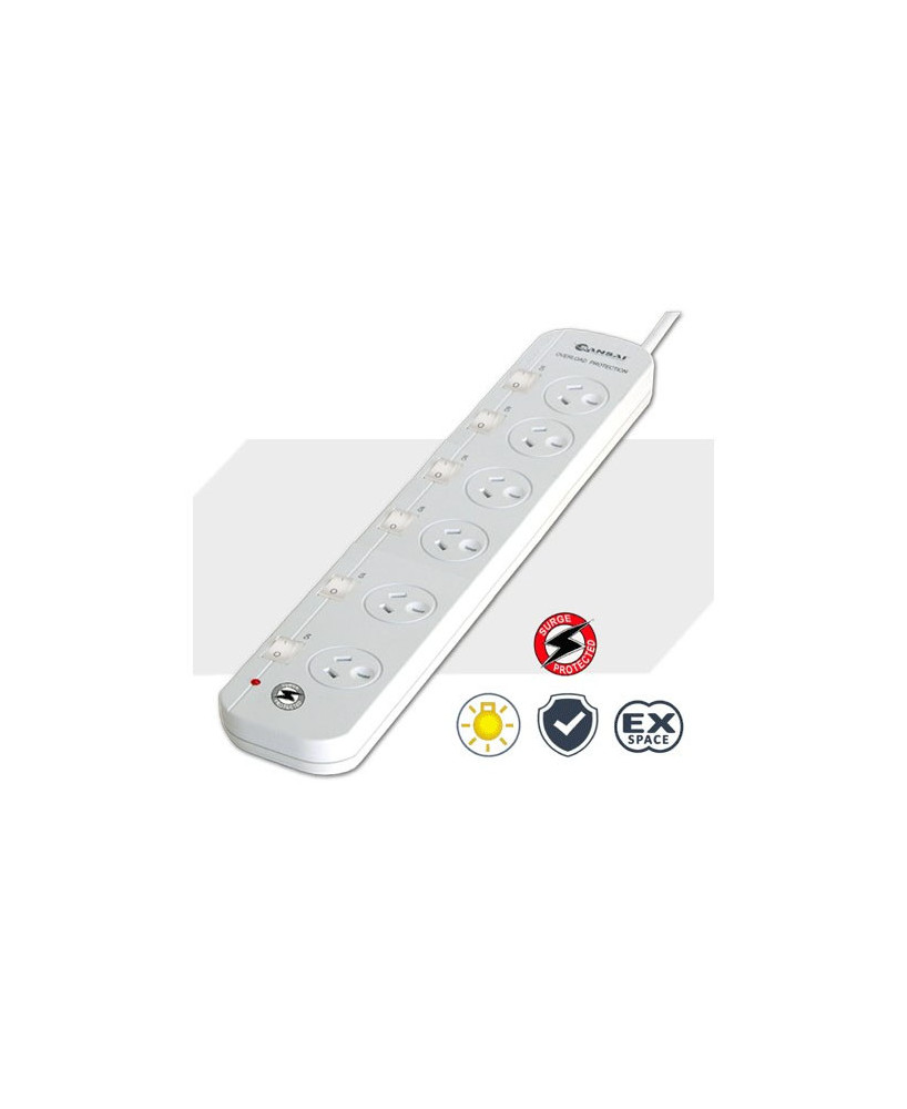 Buy Sansai 6-Way Power Board 661SW with Individual Switches and Surge Protection PAD-661SW