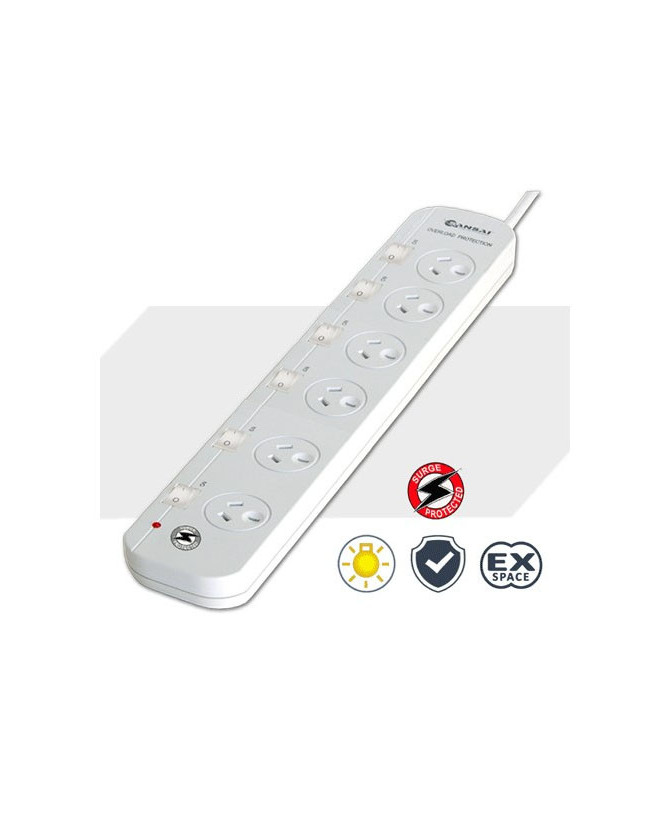 Buy Sansai 6-Way Power Board 661SW with Individual Switches and Surge Protection PAD-661SW