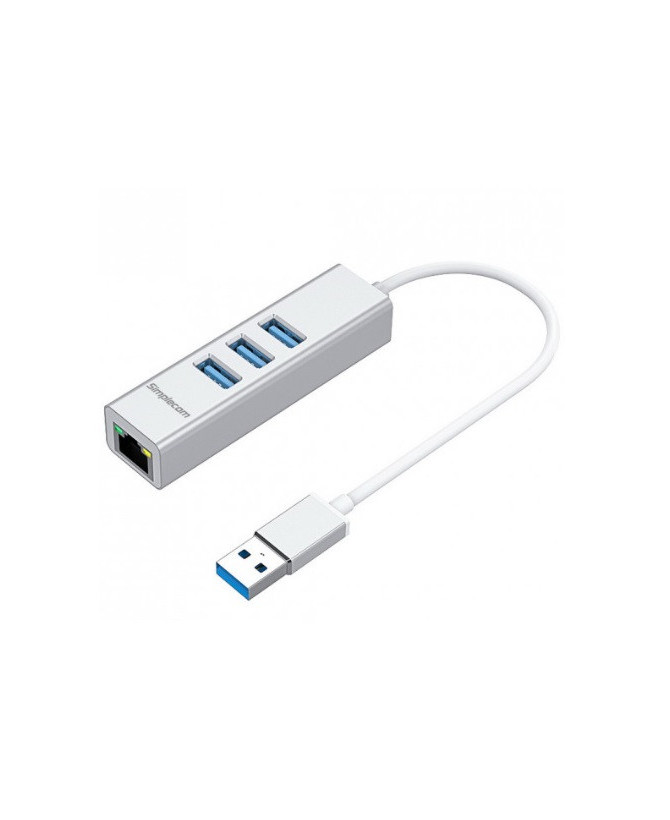 Buy Simplecom CHN420 Aluminium 3-Port SuperSpeed USB Hub with Gigabit Ethernet Adapter in Silver CHN420-SILVER