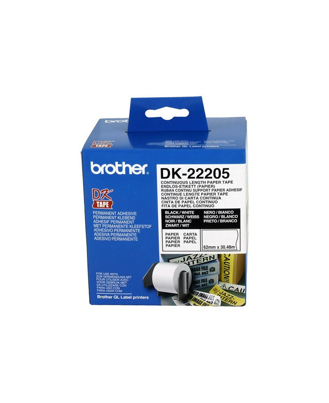 Buy Brother Genuine 62mm X 30.48m White Continuous Paper Roll DK-22205 for Brother Label Printers