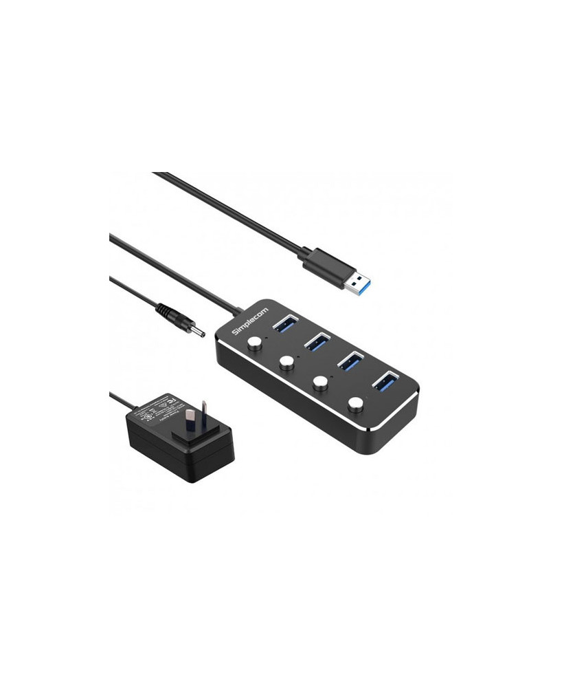 Buy Simplecom CH345PS Aluminium 4-Port USB 3.0 Hub with Individual Switches and Power Adapter