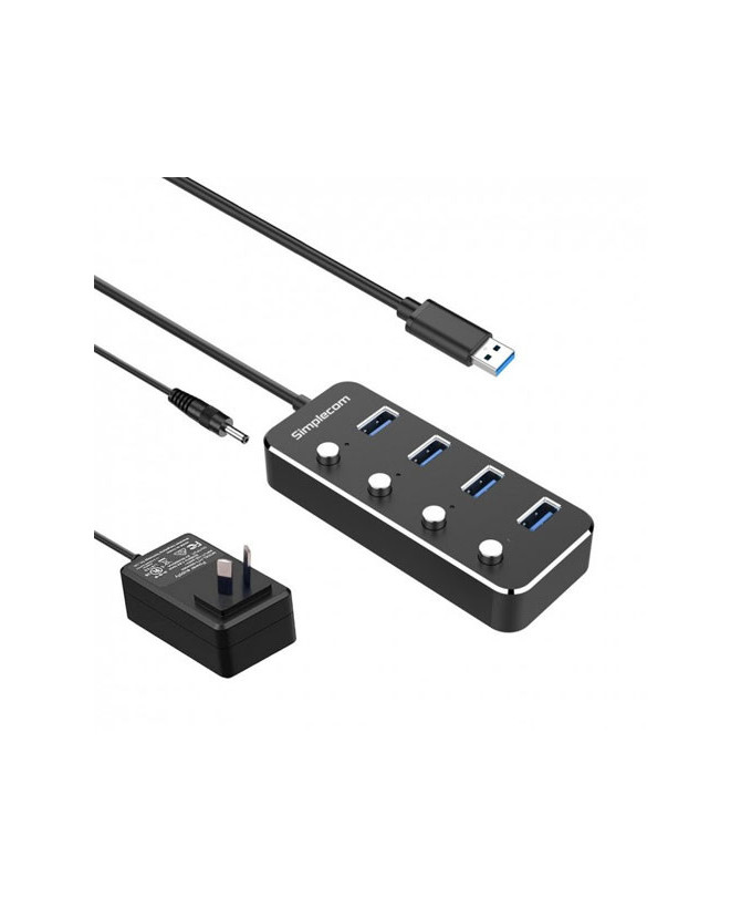 Buy Simplecom CH345PS Aluminium 4-Port USB 3.0 Hub with Individual Switches and Power Adapter