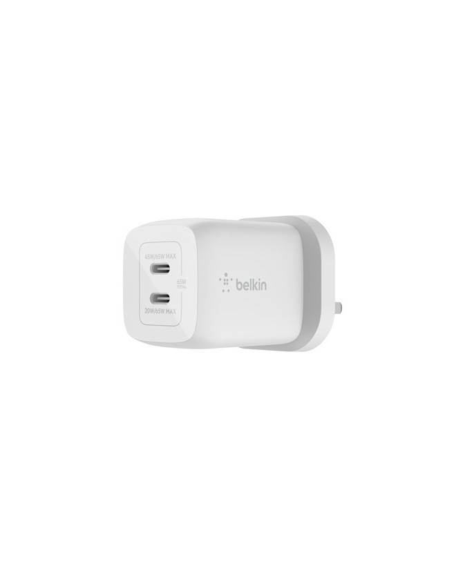 Buy Belkin BoostCharge Pro 2-Port USB-C GaN Wall Charger with PPS 65W in White WCH013AUWH