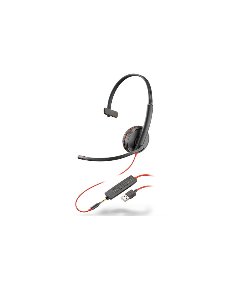 HP Poly/Plantronics Blackwire 3215 USB-A Corded Mono UC Wired Headset 209746-101 / 80S06A6