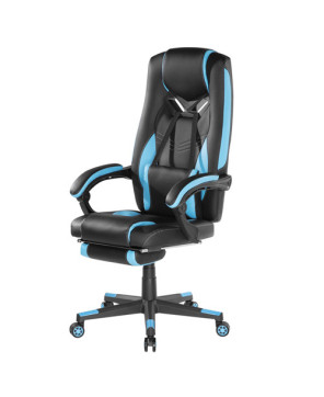 Brateck CH06-26 Premium PU Standard Gaming Chair in Black/Sky Blue with Lumbar Support and Retractable Footrest MABT-CH06-26-B