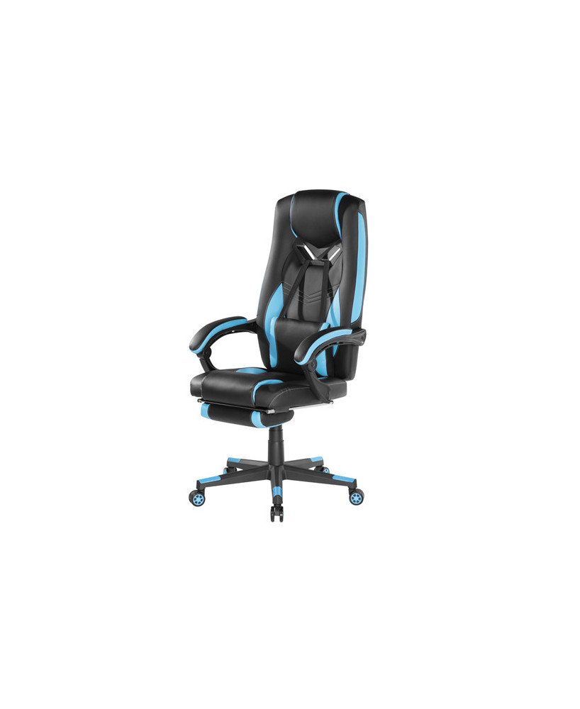 Brateck CH06-26 Premium PU Standard Gaming Chair in Black/Sky Blue with Lumbar Support and Retractable Footrest MABT-CH06-26-B