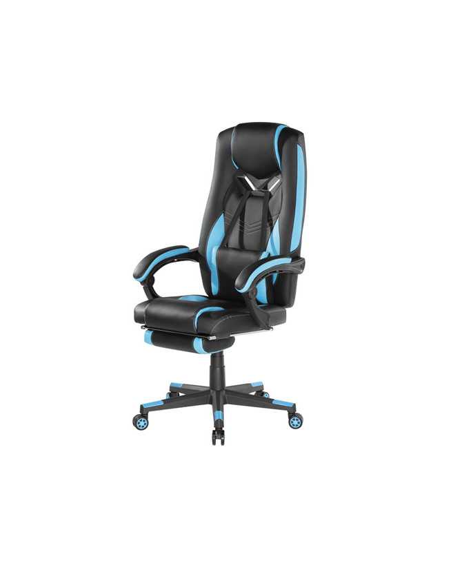 Brateck CH06-26 Premium PU Standard Gaming Chair in Black/Sky Blue with Lumbar Support and Retractable Footrest MABT-CH06-26-B