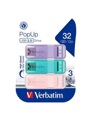 Verbatim PopUp USB2.0 Drive 32GB Triple Pack Flash Drive in Pastel Colour 66760