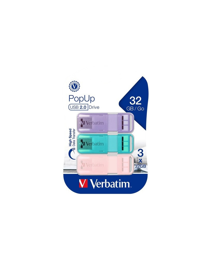 Verbatim PopUp USB2.0 Drive 32GB Triple Pack Flash Drive in Pastel Colour 66760