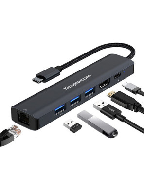 Simplecom USB-C SuperSpeed 6-in-1 Multiport Adapter Docking Station CHN560