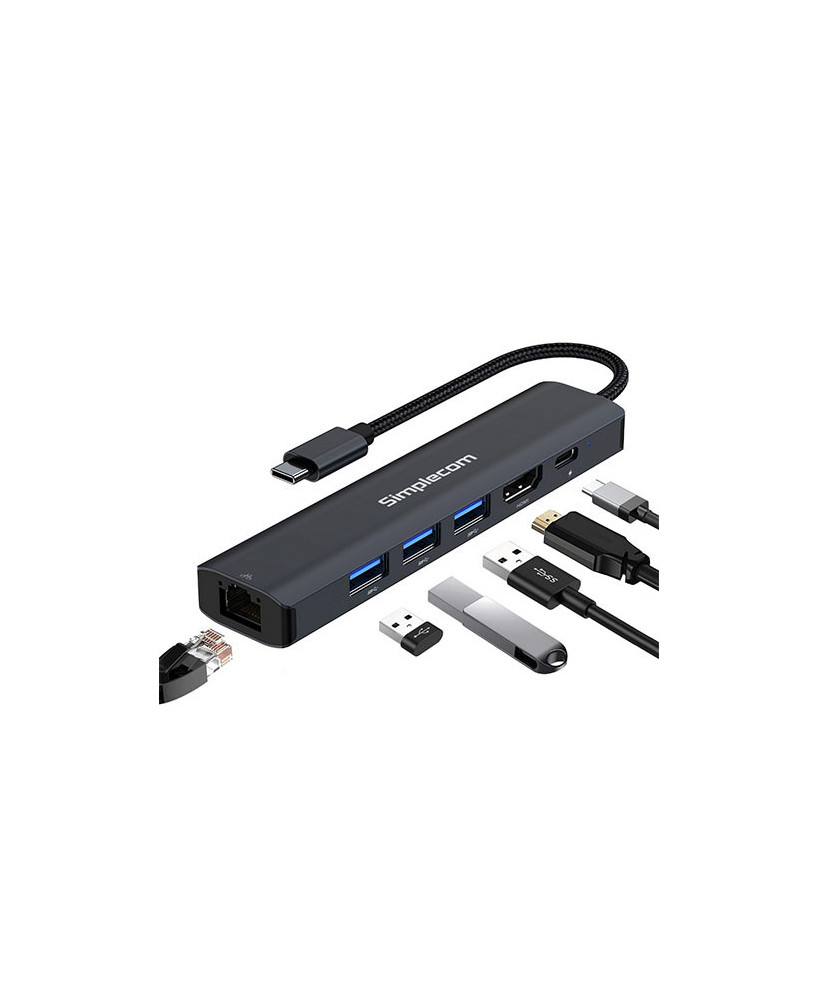 Simplecom USB-C SuperSpeed 6-in-1 Multiport Adapter Docking Station CHN560