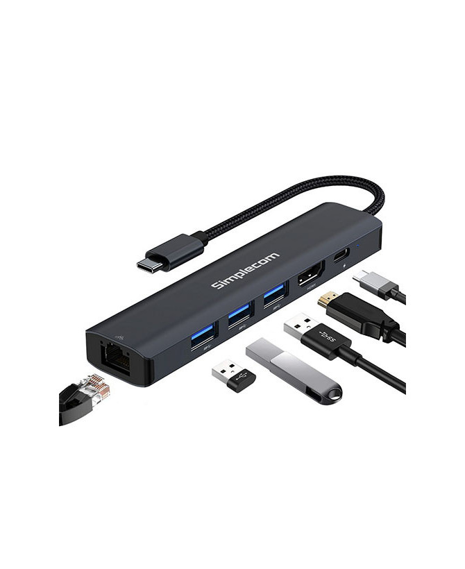 Simplecom USB-C SuperSpeed 6-in-1 Multiport Adapter Docking Station CHN560