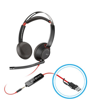 HP Poly Blackwire C5220 UC Stereo USB-C Wired Headset with 3.5mm Plug & USB-A Adapter 8X231AA