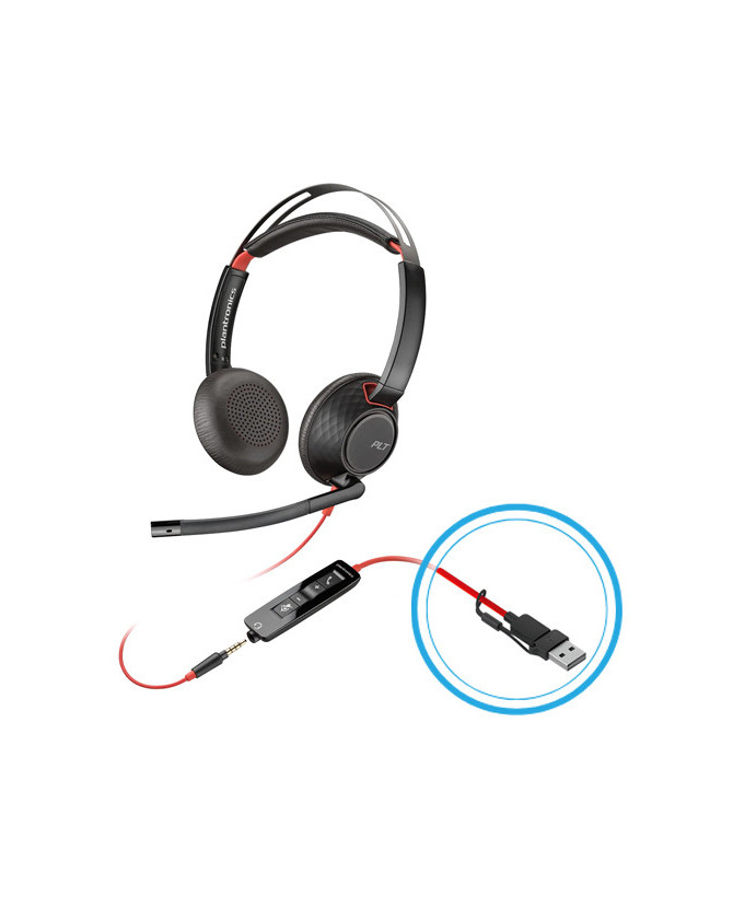 HP Poly Blackwire C5220 UC Stereo USB-C Wired Headset with 3.5mm Plug & USB-A Adapter 8X231AA