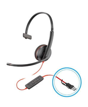 HP Poly/Plantronics Blackwire C3210 UC Mono USB-C Headset + USB-C/A Adapter 8X214AA