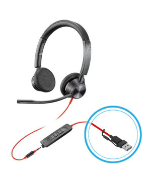 HP Poly Blackwire 3325 USB-A Stereo Wired Headset with 3.5mm Plug + USB-C/A Adapter 8X221AA