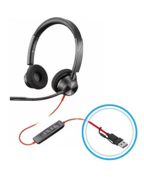 HP Poly Blackwire 3320 UC USB-C Stereo Headset with USB-C/A Adapter 8X219AA