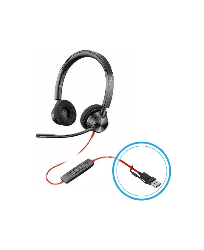 HP Poly Blackwire 3320 UC USB-C Stereo Headset with USB-C/A Adapter 8X219AA