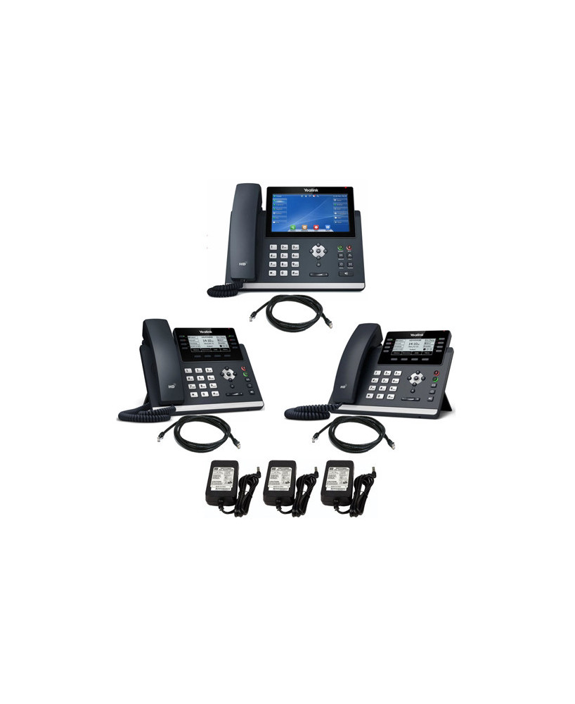 Small Business Phone System Bundle 1 - 1X Yealink SIP-T48U Ultra-Elegant Gigabit IP Phone with 2X SIP-T43U 12-Line IP Phone + 3X Power Adapter 5V/1A