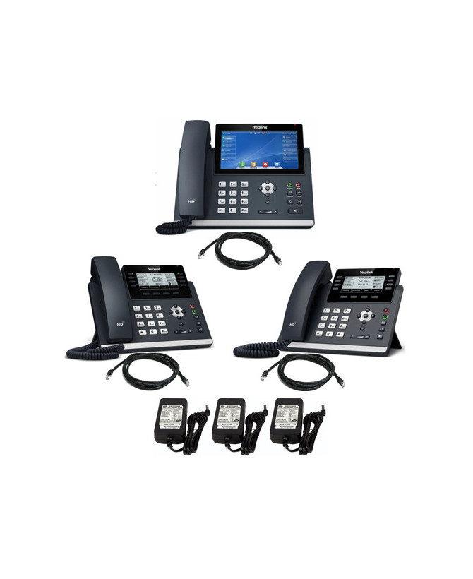 Small Business Phone System Bundle 1 - 1X Yealink SIP-T48U Ultra-Elegant Gigabit IP Phone with 2X SIP-T43U 12-Line IP Phone + 3X Power Adapter 5V/1A