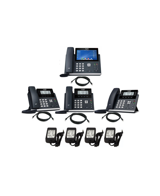 Small Business Phone System Bundle 2 - 1X Yealink SIP-T48U Ultra-Elegant Gigabit IP Phone with 3X SIP-T43U 12-Line IP Phone + 4X Power Adapter 5V/1A