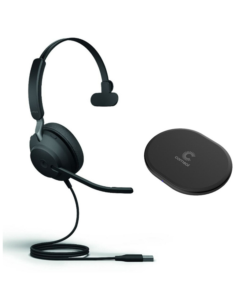 Jabra Evolve2 40 SE USB-A UC Mono Wired Headset with COMSOL 10W Wireless Charging Pad 24189-889-999-CHARGER